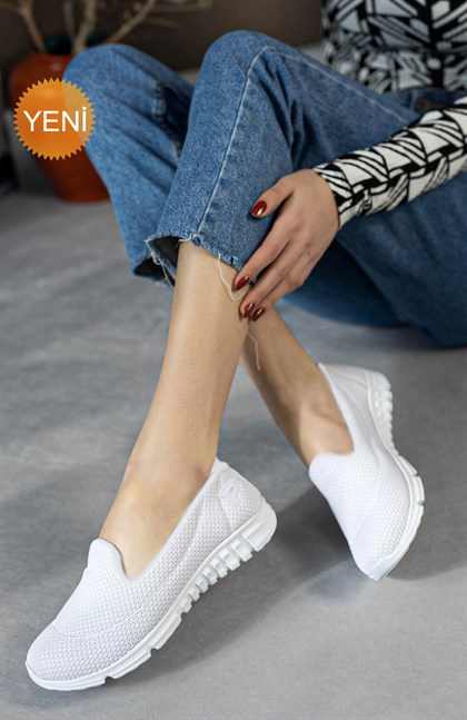 Beyaz Kadın Spor Babet Yürüyüş Ayakkabısı ÇPÇ-0001