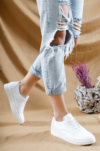 Hakiki Deri Beyaz Kadın Sneaker VNS-M01