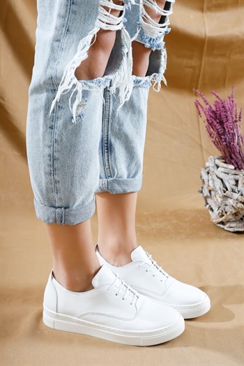 Hakiki Deri Beyaz Kadın Sneaker VNS-M01