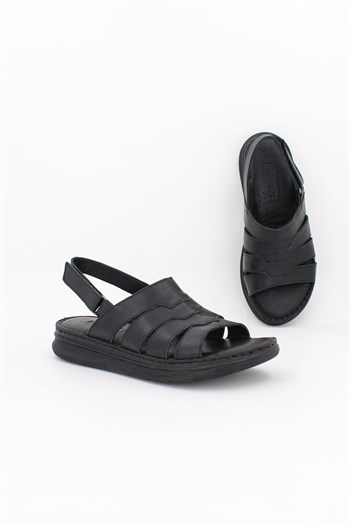 Hakiki Deri Siyah Kadın Deri Sandalet DP59-0015