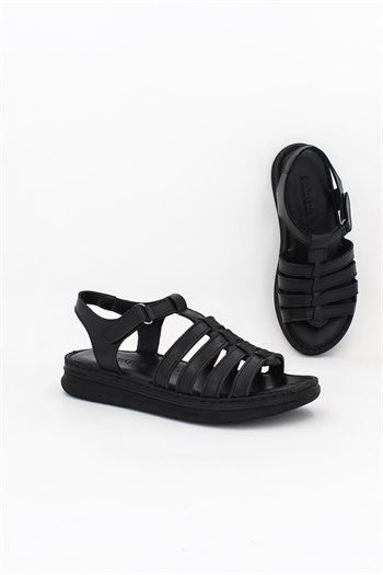 Hakiki Deri Siyah Kadın Deri Sandalet DP59-0016
